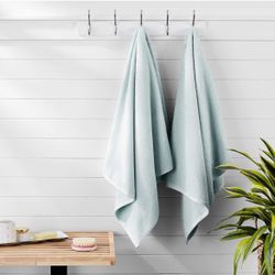 New 2 Piece Quick-Dry Oversize Bath Towel, 100% Cotton, Ice Blue , 54" x 30" Dorm