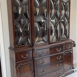 Amazing Vintage Mahogany China hutch Writing Desk Antique Carved Detail