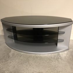 Solid Wood TV Stand, Glass Shelves And Glass Top