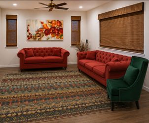 Complete Living Room Set – Macy's Chesterfield Sofas, Karastan Rug & Accent Chair