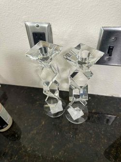 Set Of 2 Crystal Taper Candle Holders