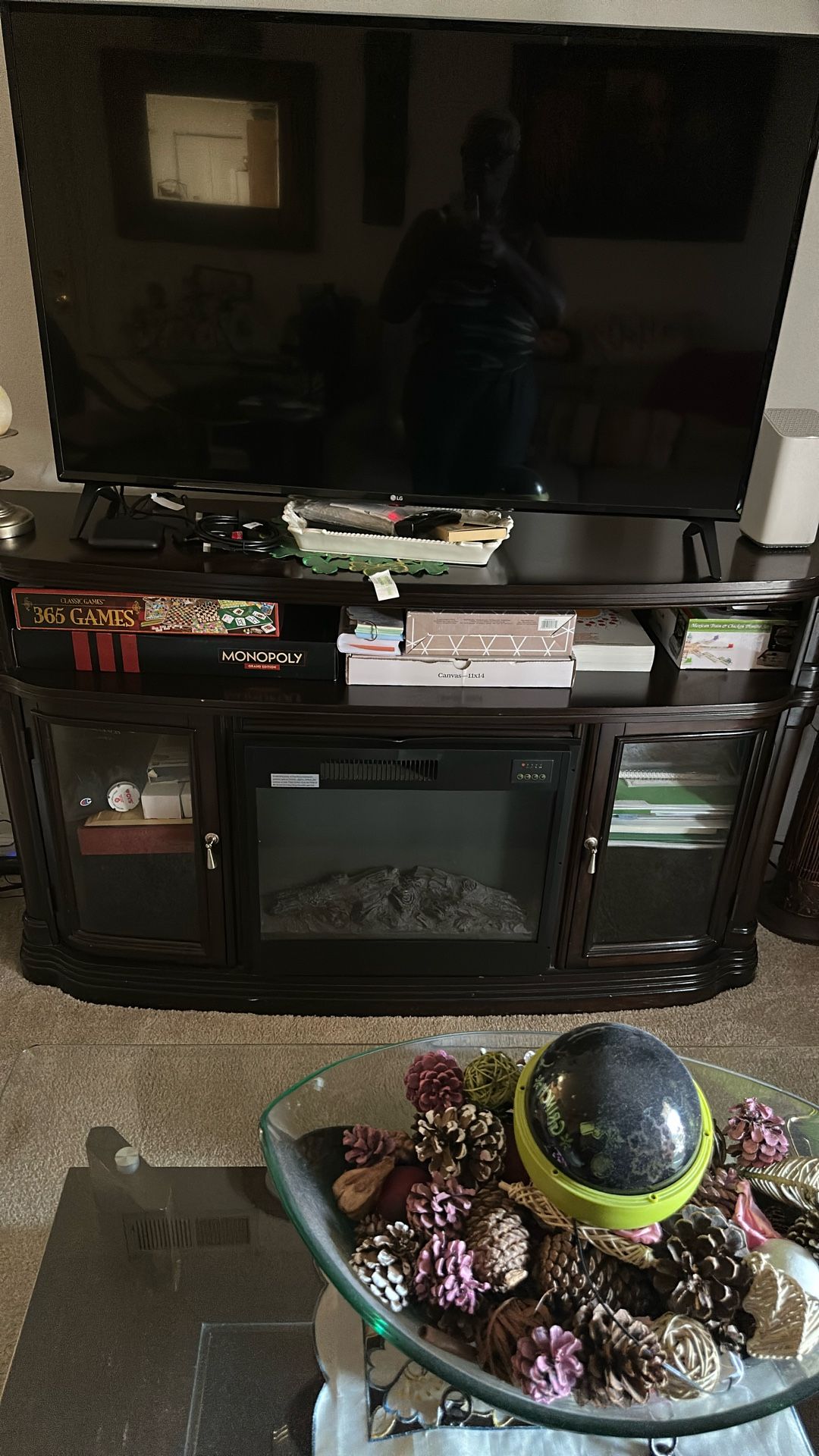 Entertainment/TV Stand With Fire Place.