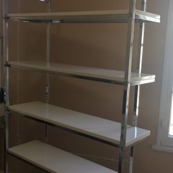 Quality Chrome & White Laquered CB2? Bookcase 5 Shelves 