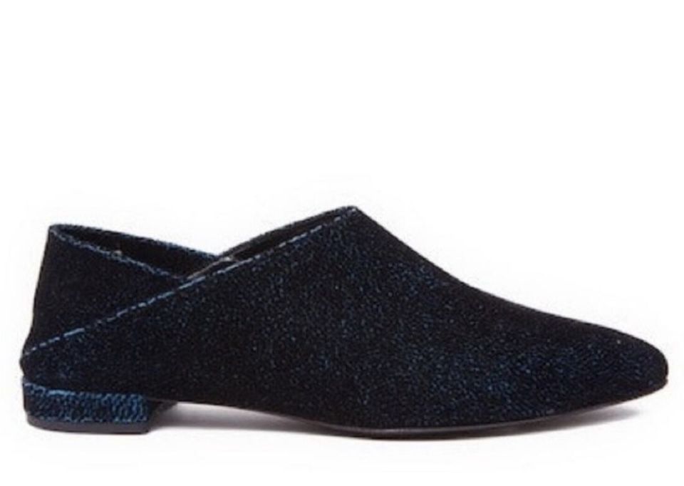Ivy Kirzhner Pan Pointed Toe Flat Collapsable Mule/Slide in Flocked Velvet Sz 39.5