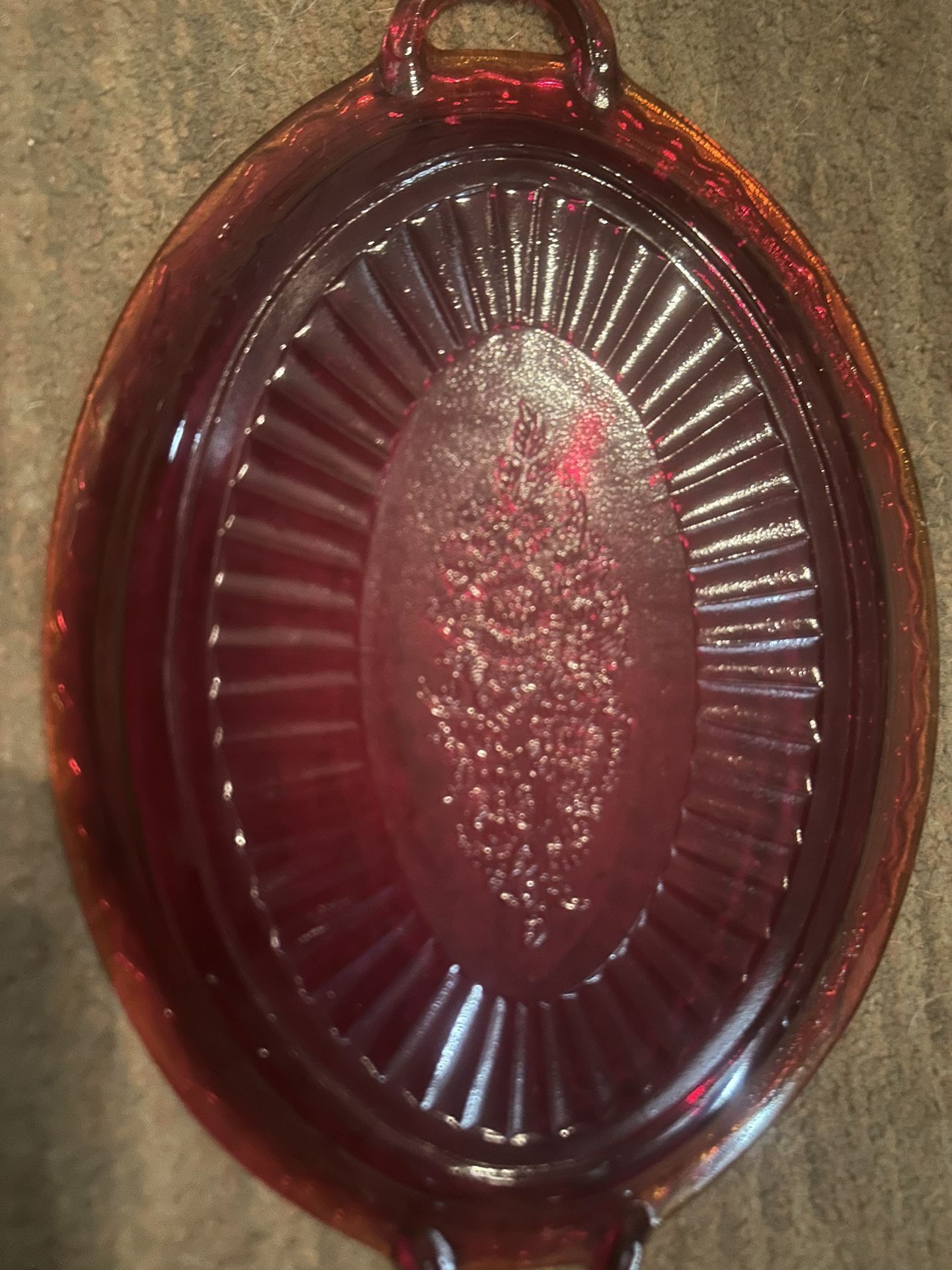 Oval Amberina Handled Tray