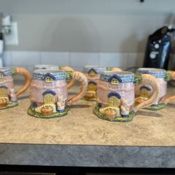 Whimsical Easter Cottage Coffee Mugs – Set of 5