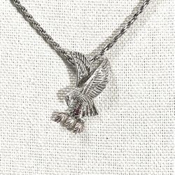 Vintage Sterling Silver & Gold Eagle With Ruby Gemstone & 18” Sterling Silver Necklace 