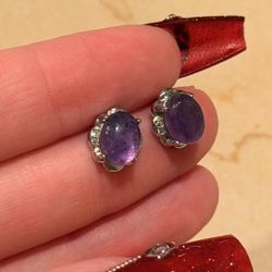 Natural Amethyst Silver Vintage Earrings 