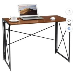 Assembly Required, 39.4 inch Writing Computer Desk Space Saving Foldable Table Simple Home Office Desk, Brown