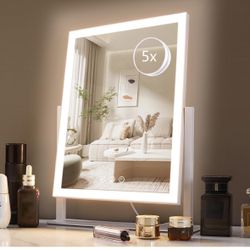 Lighted Makeup Mirror, Hollywood Vanity Mirror with Lights, Three Color Lighting Modes, and 5X Magnification Mirror, Smart Touch Control, 360°Rotation