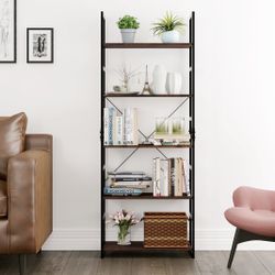 62.2'' Bookshelves and Bookcase, 5 Tier Display Shelves with Metal Frame for Living Room Office, Vintage Brown