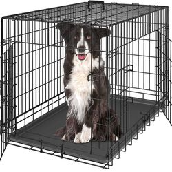36 Inch Dog Crate Double Door Folding Metal Dog or Pet Crate Kennel with Tray and Handle