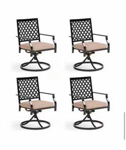 Outdoor Dining Swivel Chair with Beige Cushion (4-Pack)