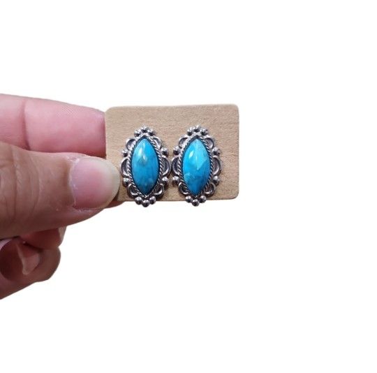 Silver Toned Turquoise Post Earrings