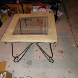 Glass And Rod Iron End Table 