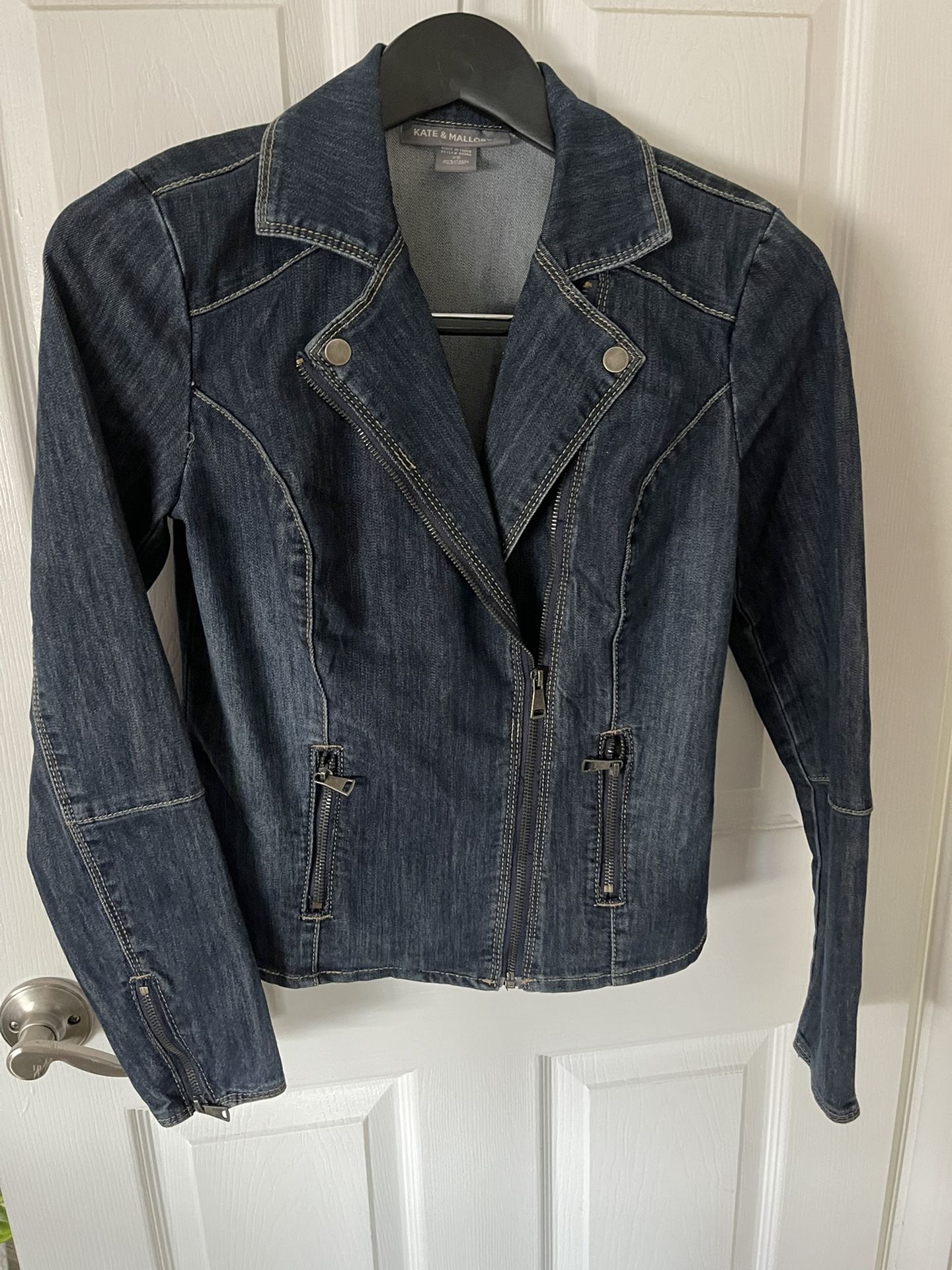 Kate & Mallory Denim Long Sleeve Convertible Notched Collar Moto