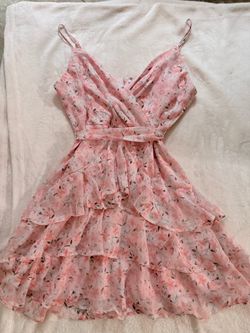 Pink Floral Chiffon Tiered Mini Dress