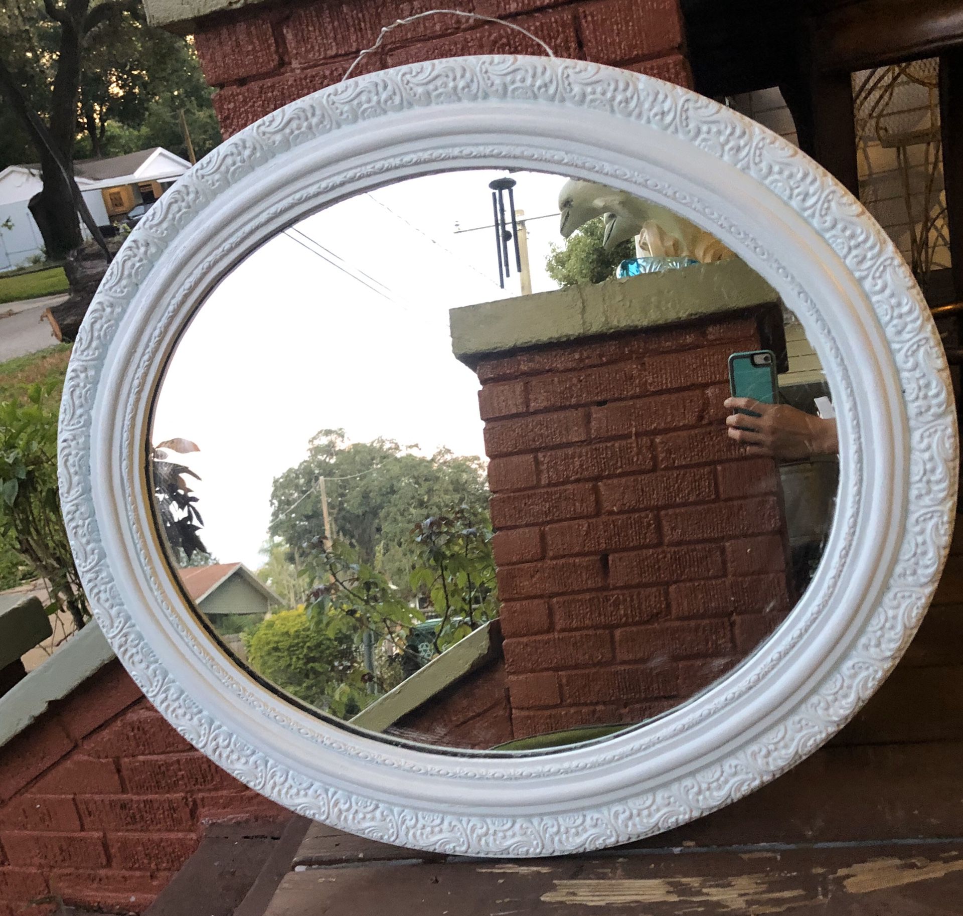 Vintage shabby chic oval mirror metal backing