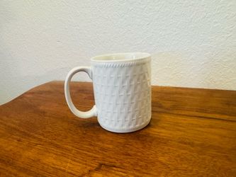 White Ceramic Mug with Basket Weave Texture