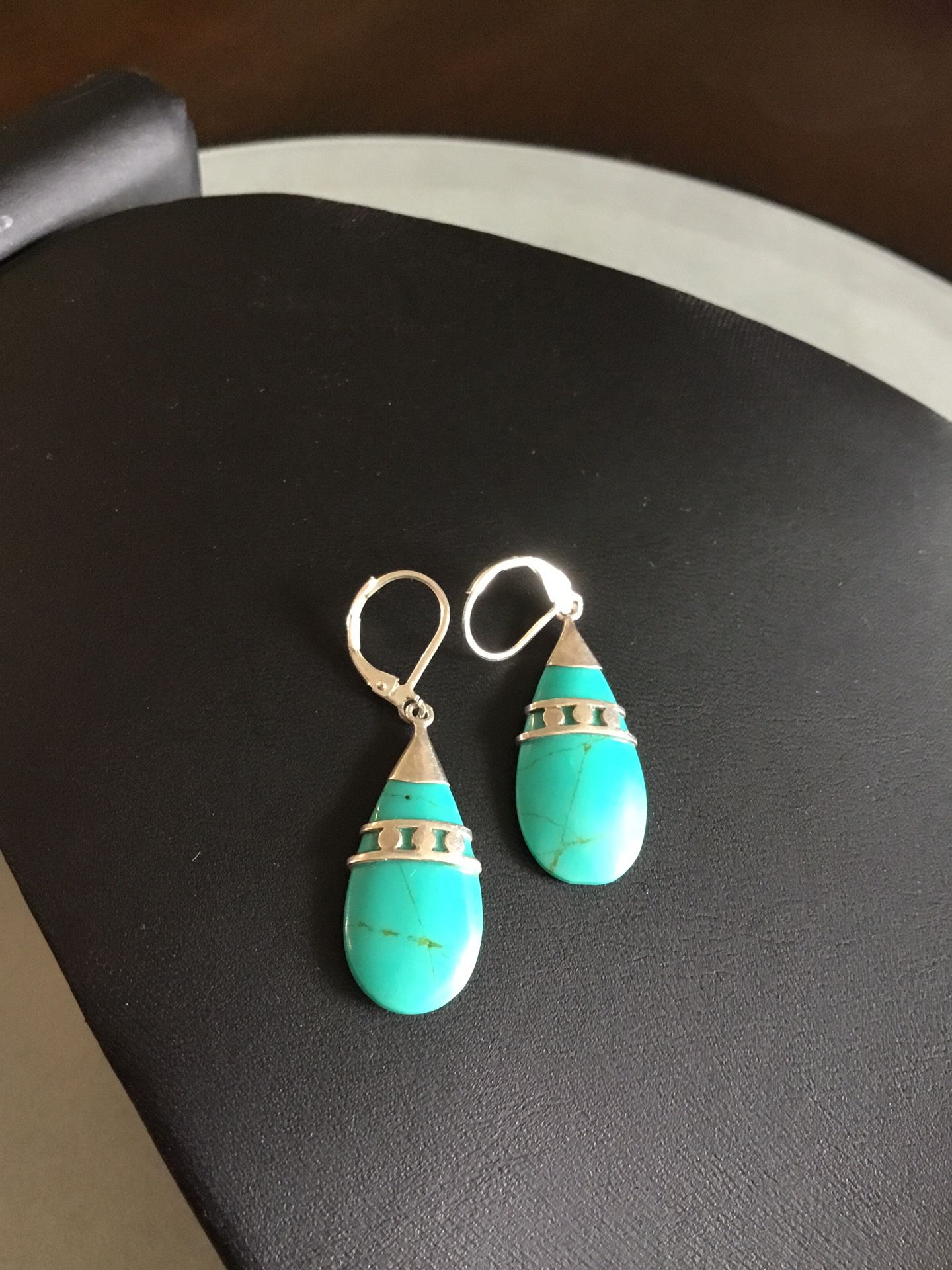 Silver Tone & Faux Turquoise Pierced Earrings