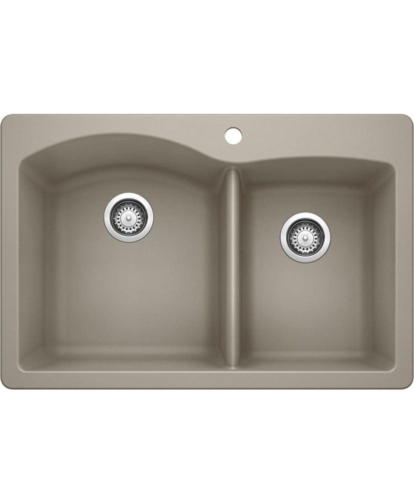 BLANCO 441283 Diamond Silgranit 60/40 Double Bowl Undermount or Drop-in Kitchen Sink, 6.00 x 6.00 x 6.00 inches, Truffle