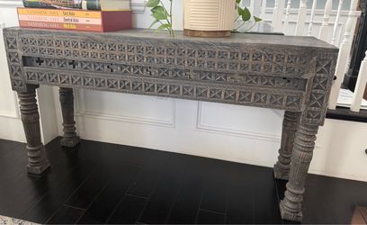 Hand-Carved Wood Console Table