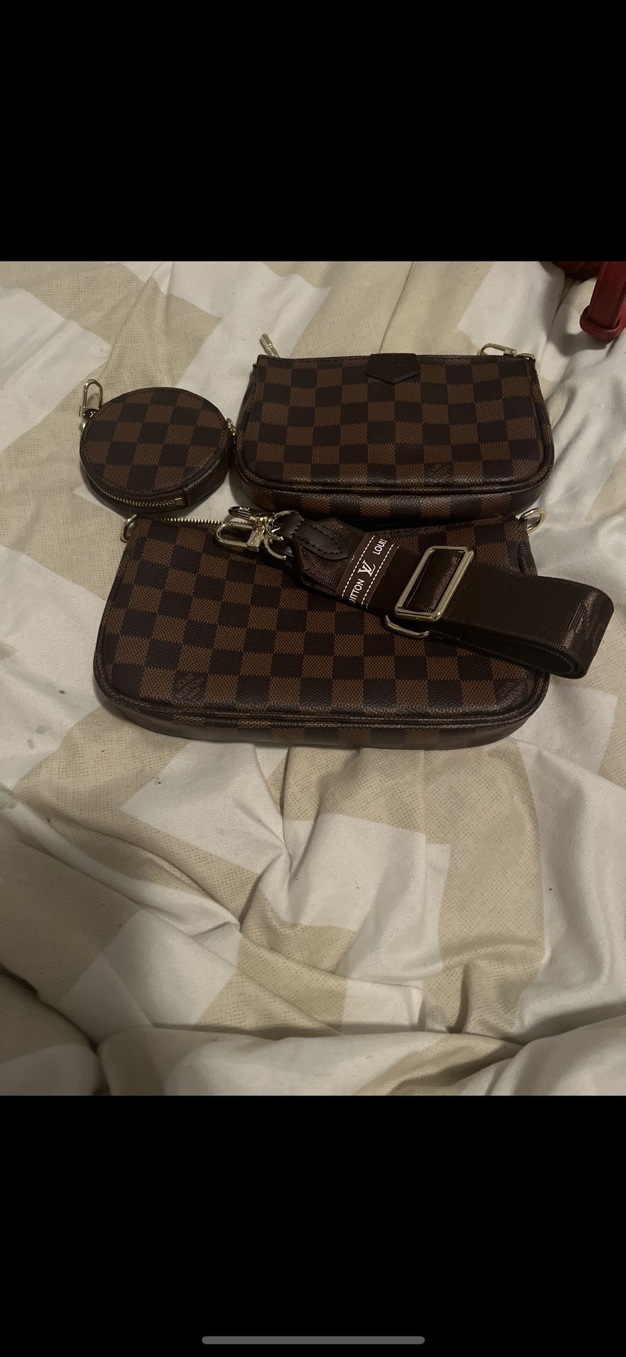 Three-piece Louis bag with Louis strap and Louis chain