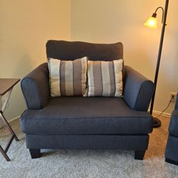 Navy Blue Oversized Arm chair with ottoman.