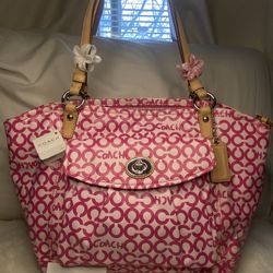 ☆ Coach Signature Op Art Leah Tote Bag W Tag 🌺 