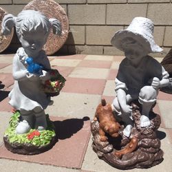 New Kids With Dog N Bird Beautiful Yard Decoration 