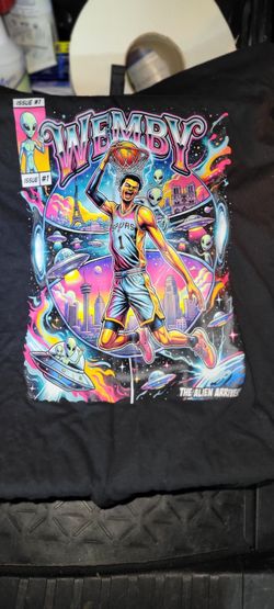 Wemby Basketball Alien T-Shirt | Cosmic Player Graphic Tee | Retro Futurism Streetwear Gift for Sports Fans | Neon UFO Design