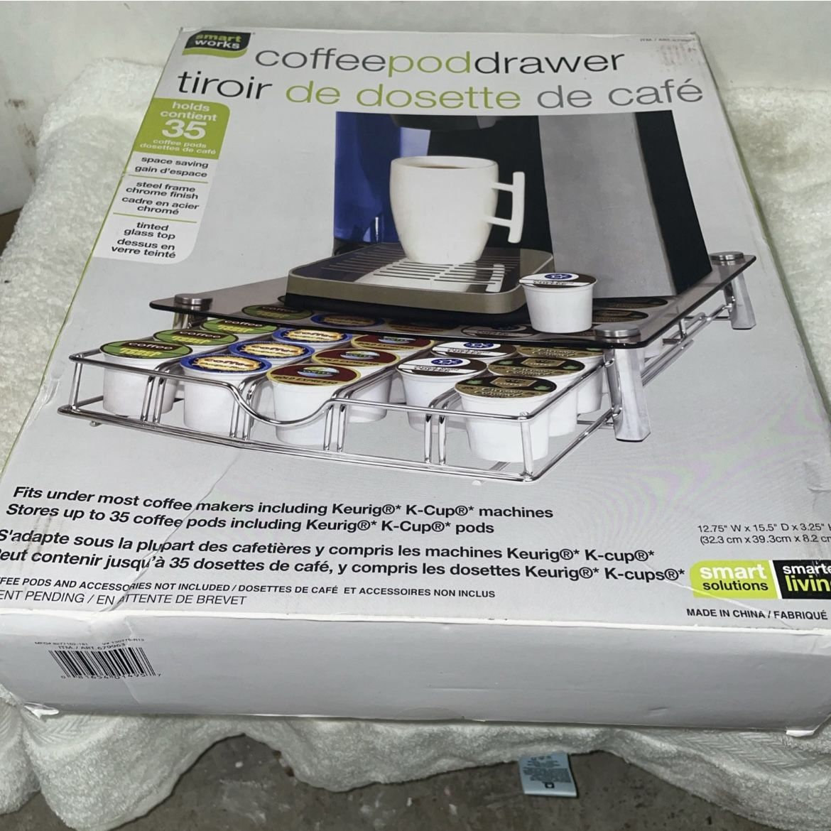Smart Works Coffee Pod Drawer - Holds 35 K-Cups with Integrated Roller System