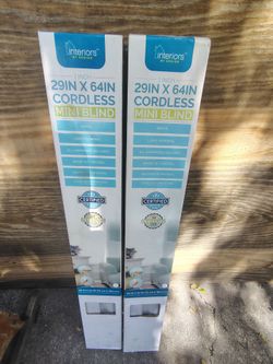 2 White Cordless Vinyl Mini Blind 29" × 64"