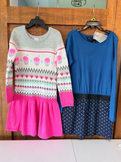 2 Fall/Winter Girls Dresses (Cupcake Sweater Dress & Tommy Hilfiger Blue Long Sleeve Dress) Size 6