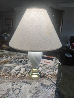 White Ceramic and Brass Table Lamp