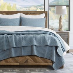 Bedding Bed Cover, King Size, EVERGRACE x Kinsey Walsh, 100% Cotton, Dusty Blue Quilt