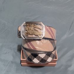 Luxury Plaid Belt – 34” – Silver/Gold Buckle – High Quality (Box Included)