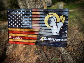 LA Rams rustic Wooden flag