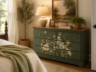 Hand painted vintage solid wood dresser