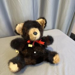 Vintage Freddy Bear Real Mink Teddy Bear w/ Diamond Belly Button & Tag, Rare 1980s Collectible