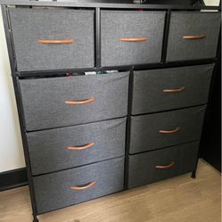 Dark Grey 9 Drawer Dresser - Wooden Top Closet Dresser 