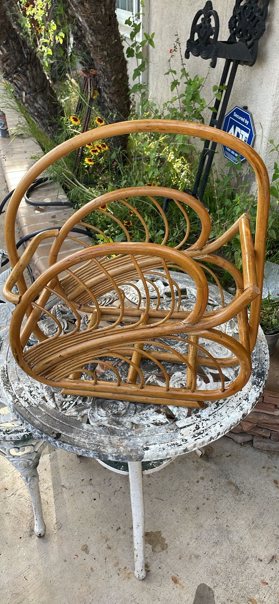 Mid Century Modern Rattan Magazine Rack, France, circa 1960’s beautiful patina