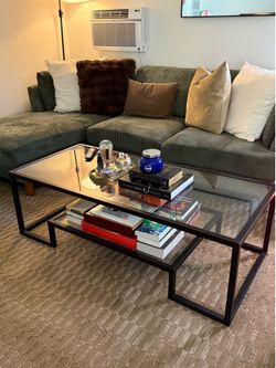 Modern Black Metal & Glass Coffee Table