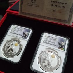 2018Z China Moon Festival 2oz Silver Panda Jade Edition 2-Coin Set