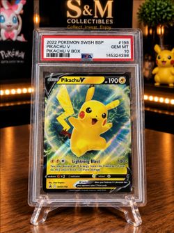 PSA 10 Gem Mint Pikachu V #198 SWSH Black Star Promo Pikachu V Box Pokémon Card Slab