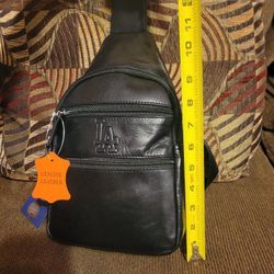 Men's Los Angeles Dodgers Black Leather Crossbody Sling Bag