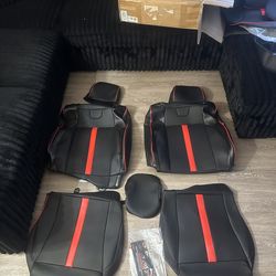 BGUCAR Black Red Leather Car Seat Covers for Tacoma Gen 2nd Double & Crew Cab (2005-2015)