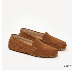 M.Gemi The Felize Suede tan cognac moccasin slip on driver loafer 39.5