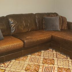 L Shape Brown Leather Couch 