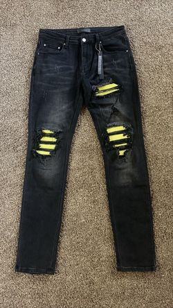 Amiri MX1 Black Jeans with Yellow Patches